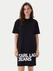 Karl Lagerfeld Jeans Sukienka codzienna B1W13054 Czarny Regular Fit. Czarne sukienki Karl Lagerfeld Jeans, na co dzień, xs, bez wzorów, z bawełny, bez kołnierzyka, bez ramiączek, proste. Za 439.99 zł.