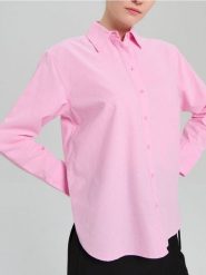 Bawełniana koszula oxford - różowy. Czerwone koszule Sinsay, l, bez wzorów, z bawełny, bez kołnierzyka, bez ramiączek. Za 49.99 zł.