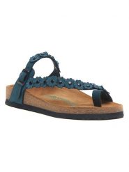 Comfortfusse Skórzane japonki w kolorze morskim rozmiar: 36. Niebieskie klapki Comfortfüße, bez wzorów, z materiału, z otwartym noskiem, bez obcasa. Za 239.99 zł.