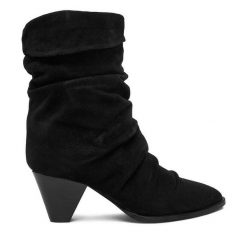 Botki Badura. Czarne botki Badura, bez wzorów, bez obcasa, na słupku, bez zapięcia. Za 459.99 zł.