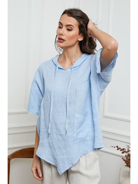 Joséfine Lniana bluzka w kolorze błękitnym rozmiar: S. Niebieskie bluzki Joséfine, s, bez wzorów, ze lnu, bez kołnierzyka, bez ramiączek. Za 125.85 zł.