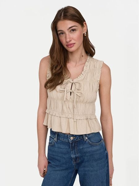 ONLY Bluzka Goa 15363693 Beżowy Regular Fit. Brązowe bluzki Only, xl, bez wzorów, z wiskozy, bez kołnierzyka, bez ramiączek. Za 107.99 zł.