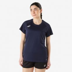 Koszulka do piłki ręcznej damska Atorka H100. Niebieskie bluzki KIPSTA, m, bez wzorów, z materiału, sportowe, bez kołnierzyka, bez ramiączek. Za 44.99 zł.