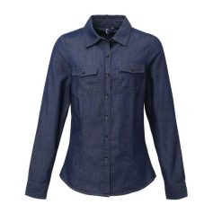 Damska Koszula Z Dżinsowymi Przeszyciami W Stylu Dżinsowym. Niebieskie koszule PREMIER, xl, bez wzorów, casualowe, bez kołnierzyka, bez ramiączek. Za 170.99 zł.