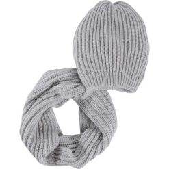 Komplet 2-częściowy: czapka beanie + szalik koło bonprix szary. Szare czapki bonprix, bez wzorów. Za 59.99 zł.