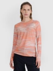 4F Longsleeve rowerowy szybkoschnący damski - pomarańczowy L. Brązowe koszulki sportowe 4f, bez wzorów, z dzianiny, bez ramiączek, rowerowe. W wyprzedaży za 99.99 zł.