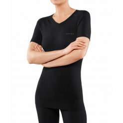 Koszulka damska Falke Wool-Tech Light. Czarne koszulki sportowe Falke, bez wzorów, z materiału, bez ramiączek. Za 350.80 zł.