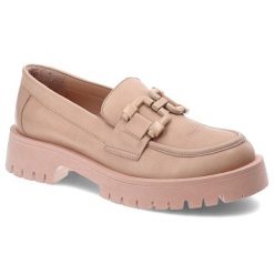 Różowe Mokasyny Venezia Stylowe Buty Damskie. Czerwone mokasyny Venezia, na lato, z aplikacjami, ze skóry, bez obcasa. Za 382.99 zł.