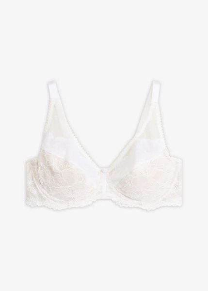 Biustonosz minimizer z eleganckiej koronki. Białe biustonosze bonprix, bez wzorów, z koronki. Za 37.99 zł.