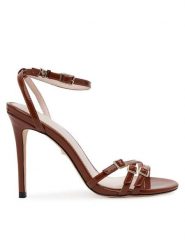 Marciano Guess Sandały 5GGZ27 7324A Brązowy. Brązowe sandały Marciano Guess, z aplikacjami, ze skóry, bez obcasa, na szpilce, bez zapięcia. Za 689.99 zł.