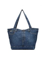 Guess Jeans Torebka M6YZ42 D2278 Granatowy. Niebieskie shopper Guess Jeans, z aplikacjami, z jeansu, bez dodatków. Za 299.99 zł.