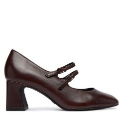 Półbuty Tamaris. Brązowe czółenka Tamaris, bez wzorów, bez obcasa, na obcasie, bez zapięcia. Za 389.99 zł.