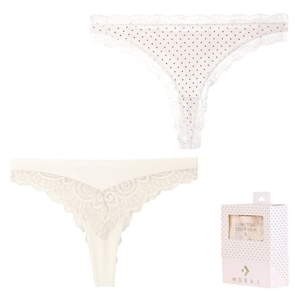 Białe Stringi Damskie Moraj 2 Pary. Białe stringi Moraj, bez wzorów, z tkaniny. Za 44.99 zł.