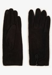 Czarne Rękawiczki z Bawełną Ozdobione Rombami i Guzikiem Fenemi. Czarne rękawiczki Renee, bez wzorów, z bawełny, eleganckie. Za 24.99 zł.