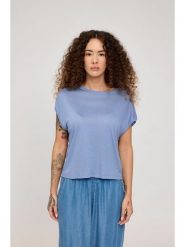 MAZINE Koszulka "Cropped" w kolorze błękitnym rozmiar: XS. Niebieskie bluzki MAZINE, s, bez wzorów, z wiskozy, klasyczne, bez kołnierzyka, bez ramiączek. Za 101.70 zł.