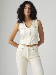 Levi's Top dżinsowy w kolorze białym rozmiar: S. Białe topy Levi's®, s, bez wzorów, z bawełny, bez kołnierzyka, bez ramiączek. Za 128.55 zł.