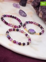 L'Atelier de Gaia Pozłacane bransoletki (3 szt.) z agatami rozmiar: onesize. Różowe bransoletki L'Atelier de Gaia, z agatem, pozłacane. Za 100.52 zł.