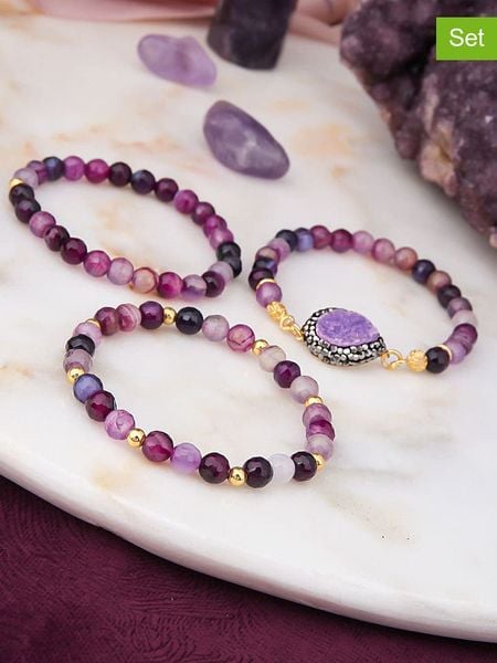 L'Atelier de Gaia Pozłacane bransoletki (3 szt.) z agatami rozmiar: onesize. Różowe bransoletki L'Atelier de Gaia, z agatem, pozłacane. Za 104.89 zł.