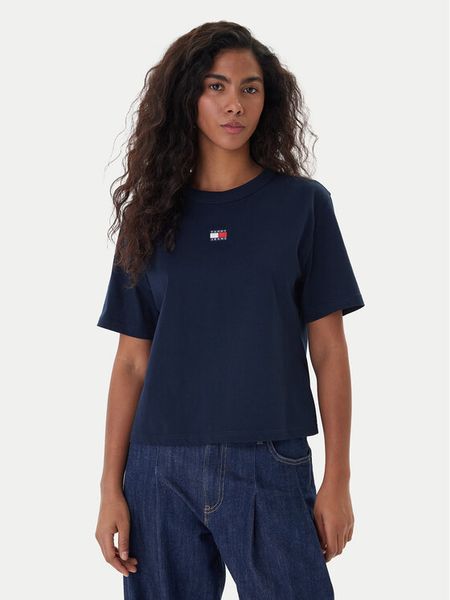 Tommy Jeans T-Shirt Badge DW0DW22202 Granatowy Boxy Fit. Niebieskie t-shirty Tommy Jeans, xxs, bez wzorów, z bawełny, bez kołnierzyka, bez ramiączek. Za 169.99 zł.