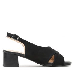 Sandały Ara. Czarne sandały Ara, bez wzorów, bez obcasa, na słupku, bez zapięcia. Za 389.99 zł.
