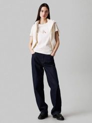 CALVIN KLEIN JEANS Koszulka w kolorze kremowym rozmiar: L. Brązowe bluzki Calvin Klein Jeans, l, bez wzorów, z bawełny, bez kołnierzyka, bez ramiączek. Za 157.00 zł.
