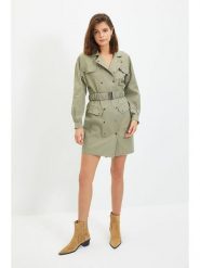 Trendyol Sukienka w kolorze khaki rozmiar: 36. Brązowe sukienki Trendyol, na co dzień, bez wzorów, z tkaniny, bez kołnierzyka, bez ramiączek, mini, proste. Za 117.99 zł.