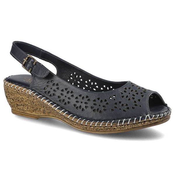 Granatowe Sandały Lanqier Damskie Ażurowe Obuwie. Niebieskie sandały Lanqier, w ażurowe wzory, ze skóry, biznesowe, bez obcasa, na koturnie, bez zapięcia. Za 159.00 zł.
