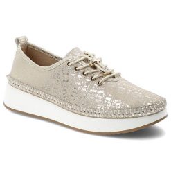 Półbuty damskie Filippo, cholewka ze skóry naturalnej z delikatnym metalicznym połyskiem wiązany fason z zabudowanym przodem, złote, DP7535/26. Żółte sukienki Filippo, bez wzorów, ze skóry, bez kołnierzyka, bez ramiączek. Za 179.00 zł.