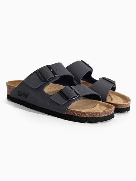 Sunbay Klapki "Balmain" w kolorze granatowym rozmiar: 36. Niebieskie klapki Sunbay, bez wzorów, z otwartym noskiem, bez obcasa. Za 151.42 zł.