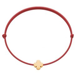Bransoletka z okrągłą koniczyną Etincelle ze złota próby 585 na cienkim czerwonym sznurku. Czerwone bransoletki Lilou, złote. Za 698.00 zł.