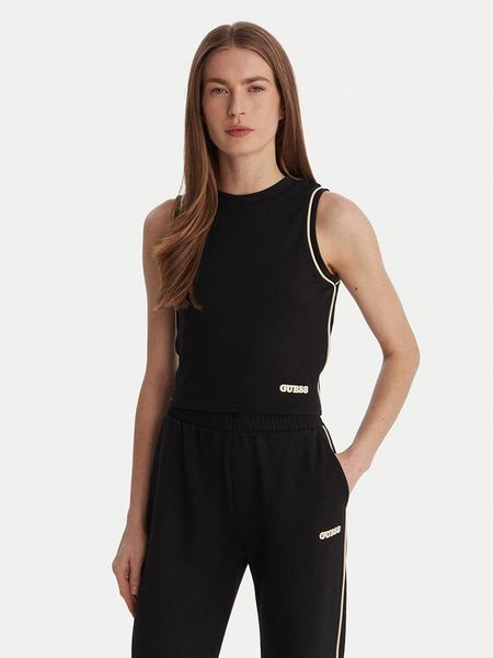 Guess Top V6GP17 K3215 Czarny Regular Fit. Czarne topy Guess, xl, z aplikacjami, z syntetyku, bez kołnierzyka, bez ramiączek. Za 131.99 zł.