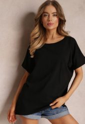 Czarny Bawełniany T-shirt Oversize z Krótkim Rękawem i Dłuższym Tyłem Zanimara. Czarne t-shirty Renee, s, bez wzorów, z bawełny, bez kołnierzyka, bez ramiączek. Za 24.99 zł.