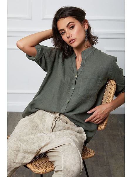 Fleur de Lin Lniana bluzka "Helly" w kolorze khaki rozmiar: L. Brązowe bluzki Fleur de Lin, l, bez wzorów, ze lnu, bez kołnierzyka, bez ramiączek. Za 169.95 zł.