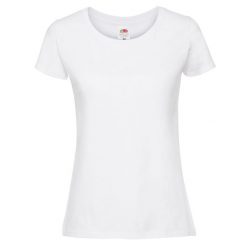 Koszulka Damska Iconic 195 Premium Ringspun Cotton T-shirt. Białe t-shirty FRUIT OF THE LOOM, xl, bez wzorów, bez kołnierzyka, bez ramiączek. Za 46.99 zł.
