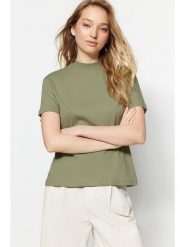 Trendyol Koszulka w kolorze khaki rozmiar: XXL. Brązowe bluzki Trendyol, xxl, bez wzorów, z bawełny, bez kołnierzyka, bez ramiączek. Za 86.99 zł.