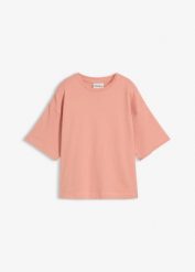 T-shirt o pudełkowym kroju z grubej bawełny organicznej. Brązowe t-shirty bonprix, bez wzorów, z bawełny, bez kołnierzyka, bez ramiączek. Za 62.99 zł.