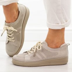 Beżowe sportowe buty damskie News 9952. Brązowe obuwie sportowe NEWS, na lato, z dresówki, bez zapięcia, trekkingowe. Za 129.00 zł.