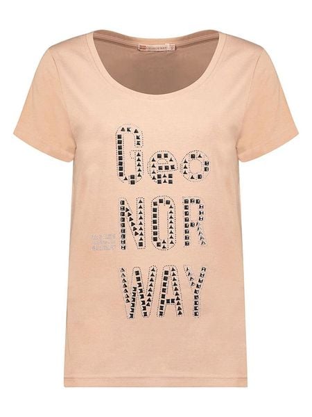 Geographical Norway Koszulka "Jarziza" w kolorze jasnoróżowym rozmiar: M. Różowe bluzki Geographical Norway, m, bez wzorów, z bawełny, bez kołnierzyka, bez ramiączek. Za 32.75 zł.