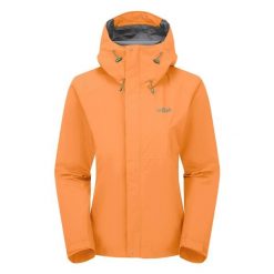 Kurtka przeciwdeszczowa damska Rab Women's Downpour Jacket z kapturem. Brązowe kurtki sportowe RAB, s, bez wzorów, z kapturem, trekkingowe. Za 439.99 zł.