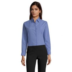 Damska Bluzka Biznesowa Z Długim Rękawem Executive Poplin. Niebieskie bluzki SOL'S, s, bez wzorów, biznesowe, bez kołnierzyka, bez ramiączek. Za 125.99 zł.