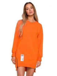 Made of emotion Sukienka dresowa w kolorze pomarańczowym rozmiar: L. Pomarańczowe sukienki Made Of Emotion, na co dzień, l, z aplikacjami, z dresówki, z asymetrycznym kołnierzem, bez ramiączek, mini, asymetryczne. Za 224.99 zł.