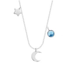 Naszyjnik ze srebrną zawieszką Lune, gwiazdką i niebieskim kryształem. Szare naszyjniki Lilou, posrebrzane. Za 469.00 zł.