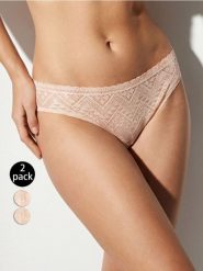 Majtki figi z ozdobną koronką 2 pack - kremowy. Białe figi Sinsay, l, bez wzorów, z koronki. Za 19.99 zł.