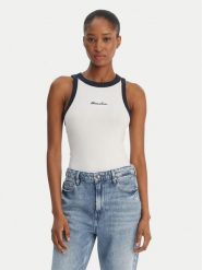 Guess Jeans Top W6GPZ8 KF641 Biały Slim Fit. Białe topy Guess Jeans, xxl, z aplikacjami, z bawełny, bez kołnierzyka, bez ramiączek. Za 159.99 zł.