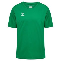 Niezbędna koszulka Hummel. Zielone bluzki Hummel, bez wzorów, sportowe, bez kołnierzyka, bez ramiączek. Za 120.00 zł.