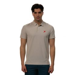 Polo Drop Shot Egan. Brązowe koszulki polo DROP SHOT, m, bez wzorów, z materiału, bez kołnierzyka, bez ramiączek. Za 240.55 zł.