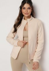 Beżowa Bluza z Polarem i Kołnierzem oraz Suwakiem Oxerda. Brązowe bluzy Born2be, l, bez wzorów, z polaru, bez kaptura. Za 89.99 zł.