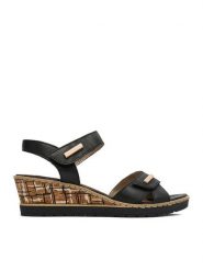 Remonte Sandały CEO-R6266-00 Czarny. Czarne sandały Remonte, bez wzorów, ze skóry, bez obcasa, na koturnie, bez zapięcia. Za 359.99 zł.