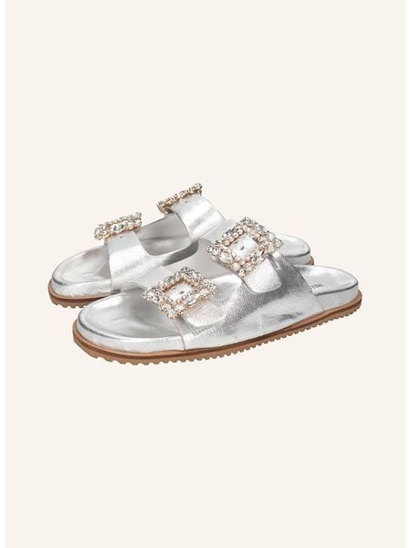 MELVIN & HAMILTON Skórzane klapki "Eve 1" w kolorze srebrnym rozmiar: 37. Szare klapki Melvin & Hamilton, bez wzorów, z otwartym noskiem, bez obcasa. Za 304.99 zł.