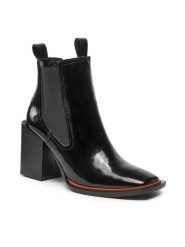 Simple Botki SL-34-02-000076 Czarny. Czarne botki Simple, bez wzorów, z lakierowanej skóry, bez obcasa, na słupku, bez zapięcia. Za 599.00 zł.